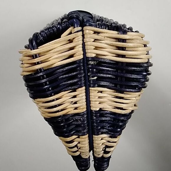 J CREW FACTORY HAVANA NAVY BLUE AND NATURAL WICKER STRAW CLUTCH EVENING BAG - Picture 7 of 16